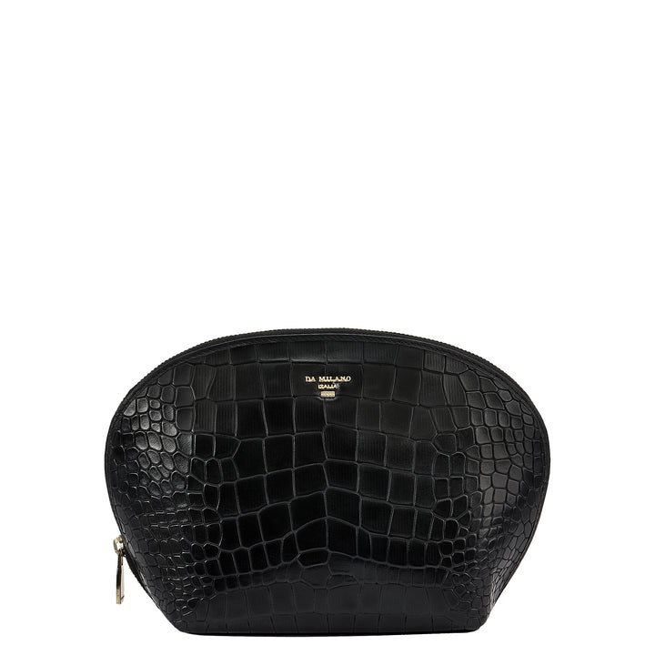 Croco Leather Vanity Pouch - Black