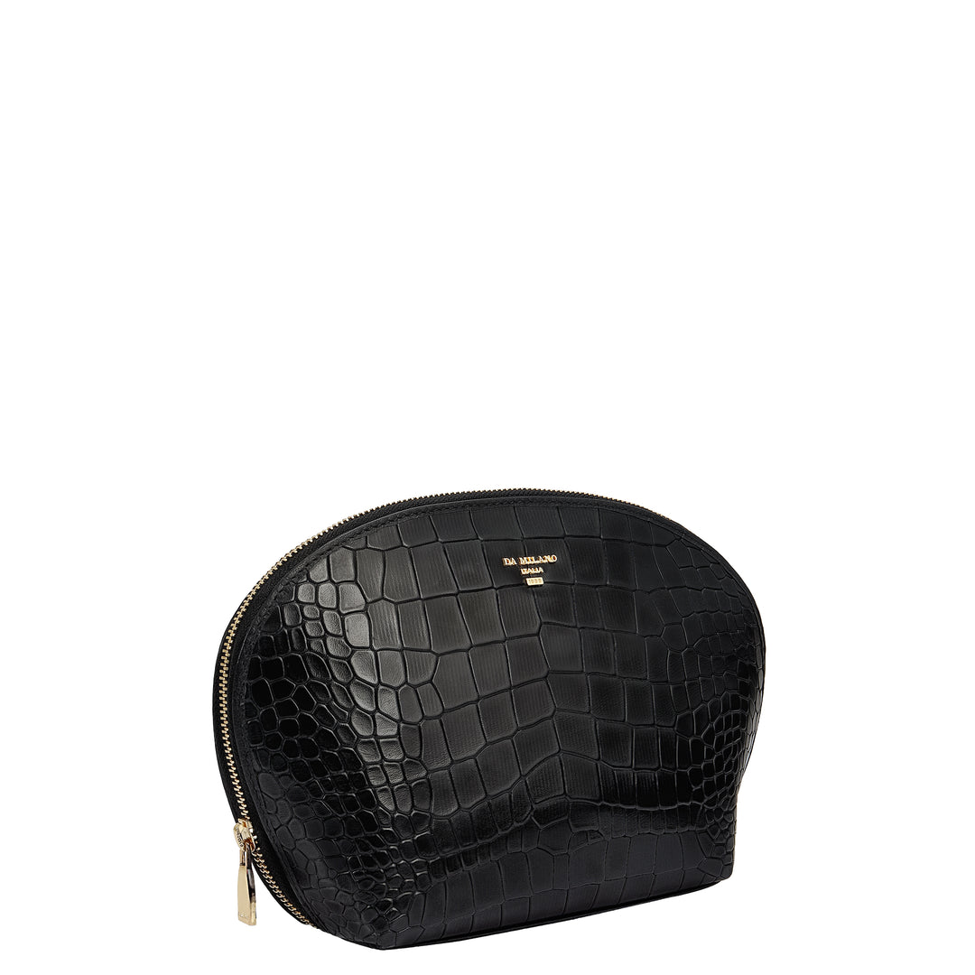 Croco Leather Vanity Pouch - Black