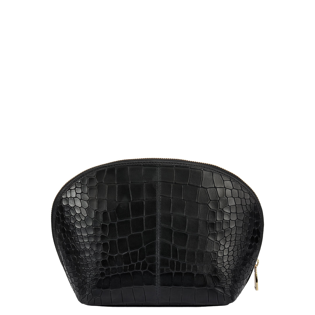 Croco Leather Vanity Pouch - Black