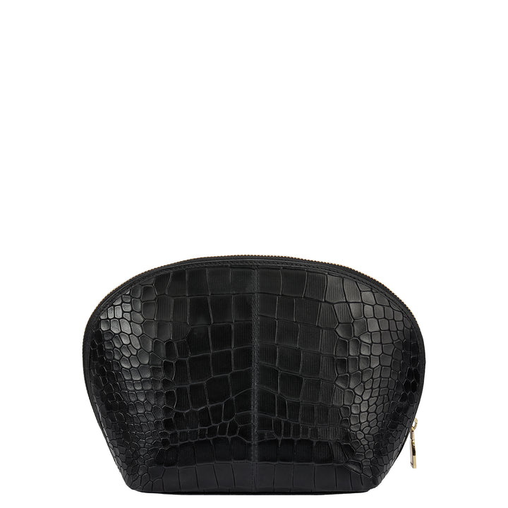Croco Leather Vanity Pouch - Black