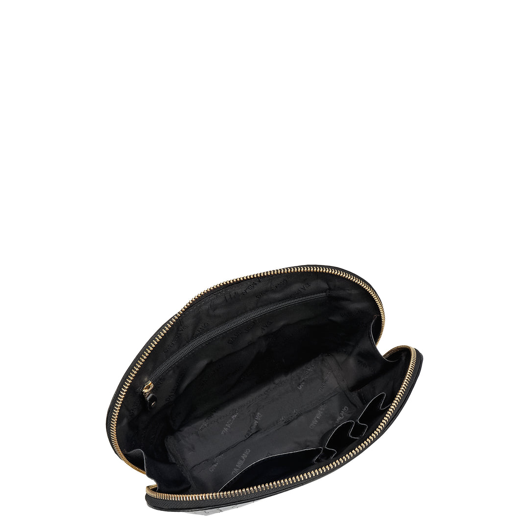 Croco Leather Vanity Pouch - Black