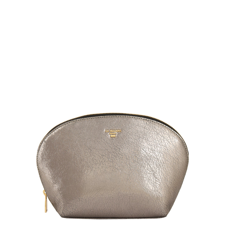Metallic  Leather Vanity Pouch - Grey
