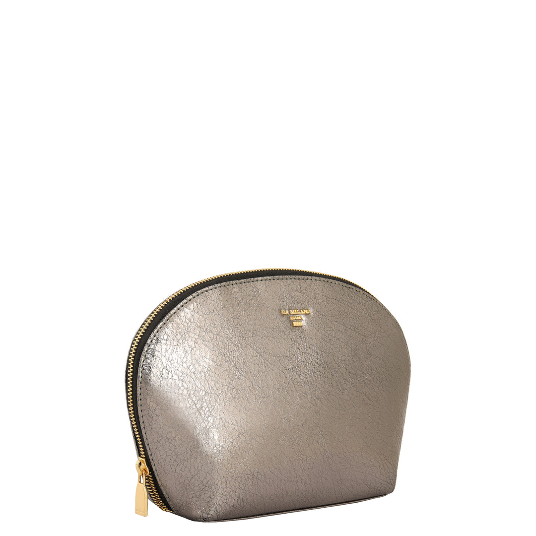 Metallic  Leather Vanity Pouch - Grey