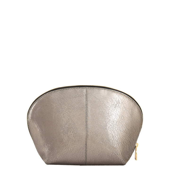 Metallic  Leather Vanity Pouch - Grey