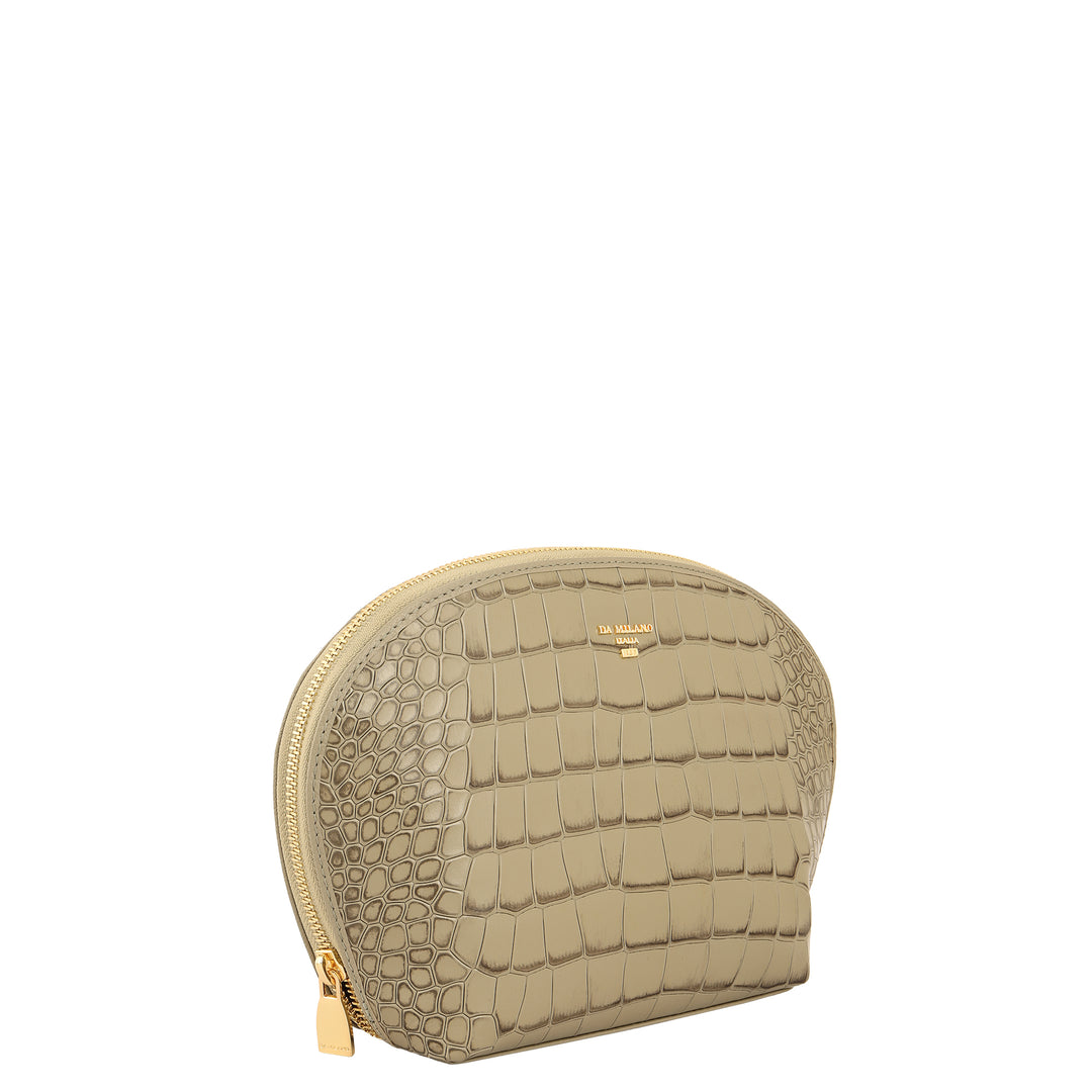 Croco Leather Vanity Pouch - Stone Grey