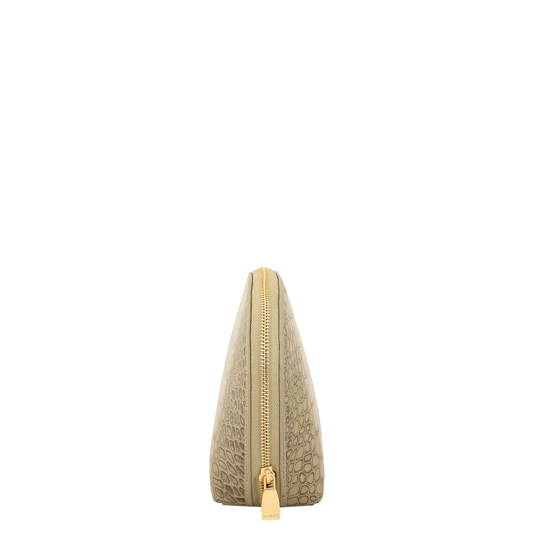 Croco Leather Vanity Pouch - Stone Grey