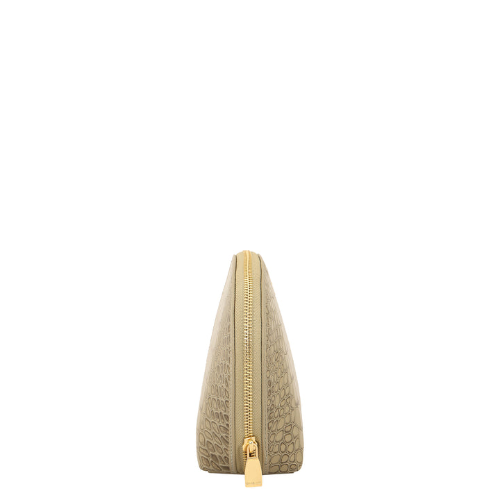 Croco Leather Vanity Pouch - Stone Grey