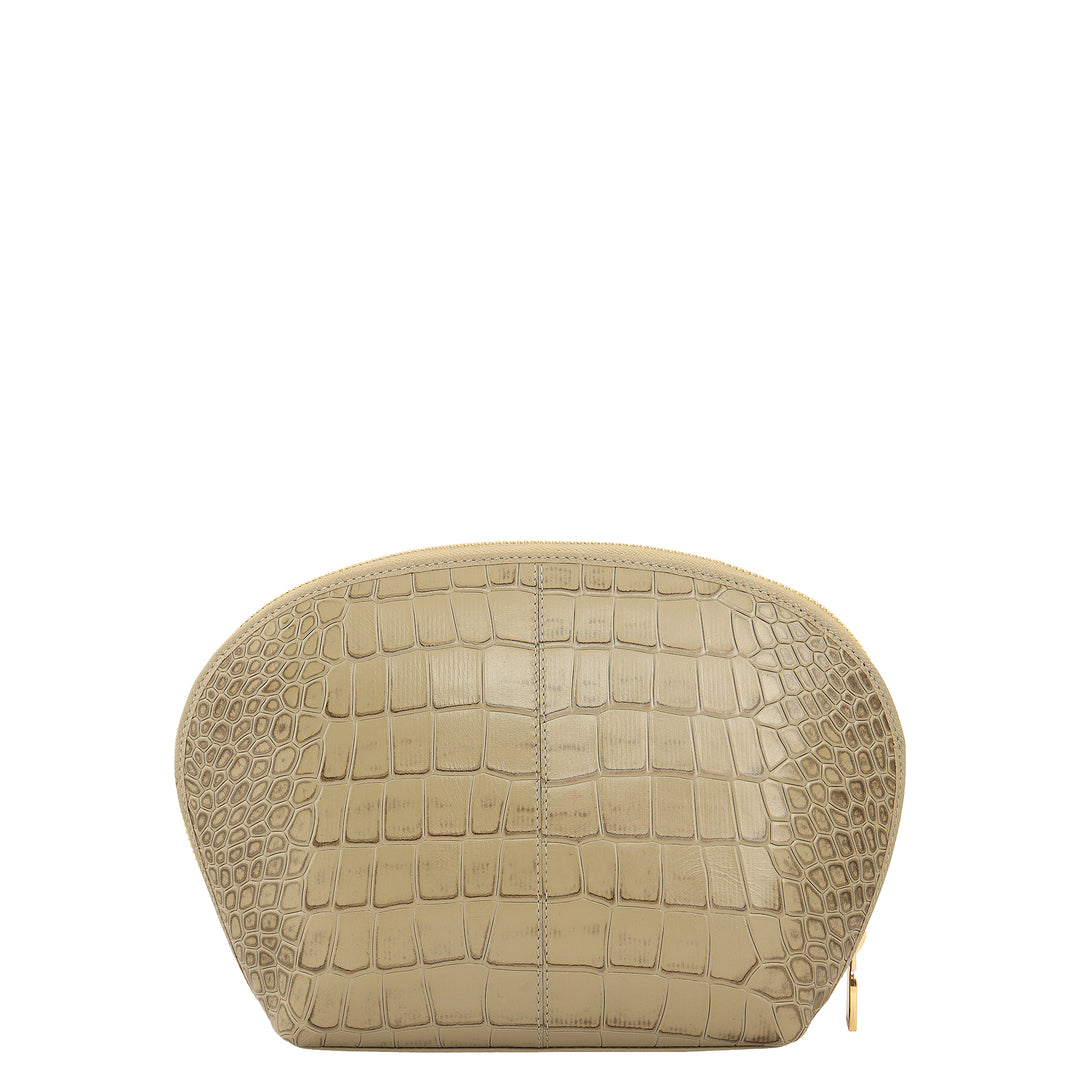 Croco Leather Vanity Pouch - Stone Grey