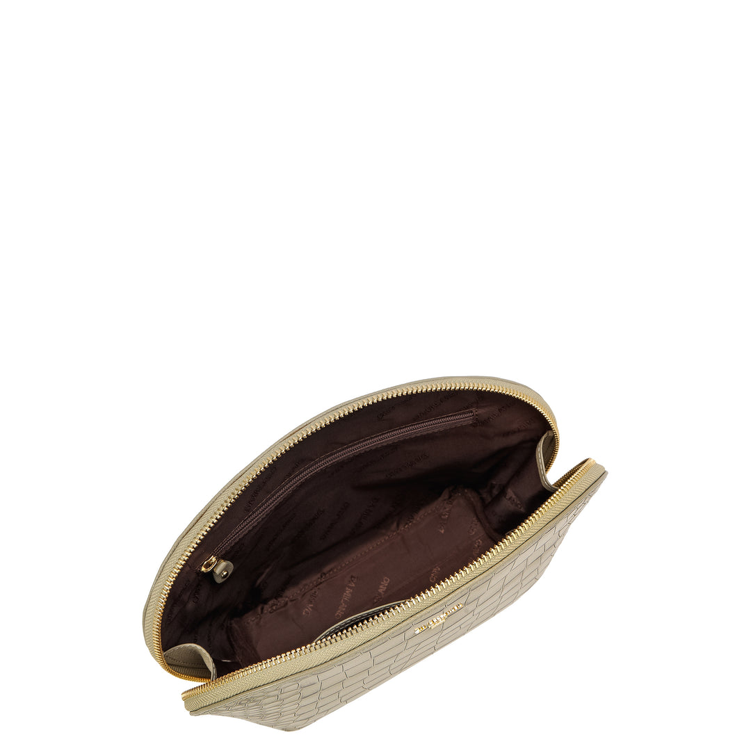 Croco Leather Vanity Pouch - Stone Grey
