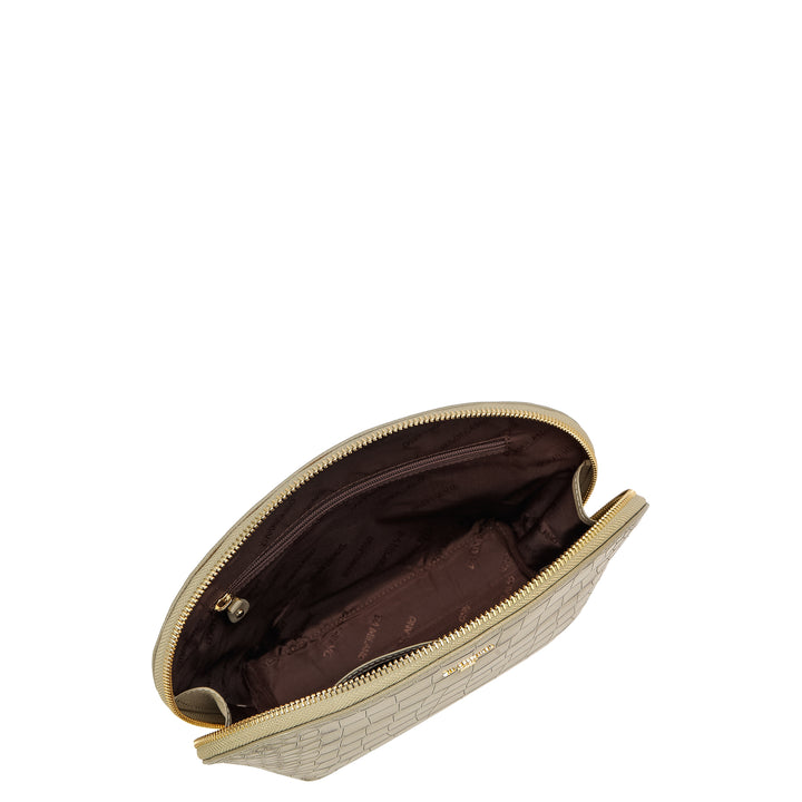 Croco Leather Vanity Pouch - Stone Grey