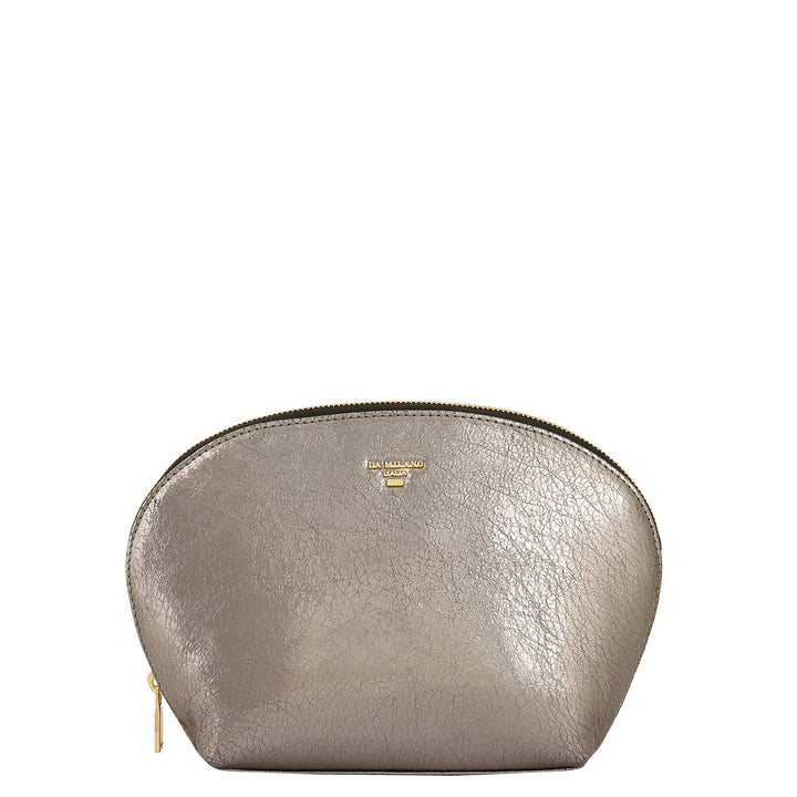 Metallic  Leather Vanity Pouch - Grey
