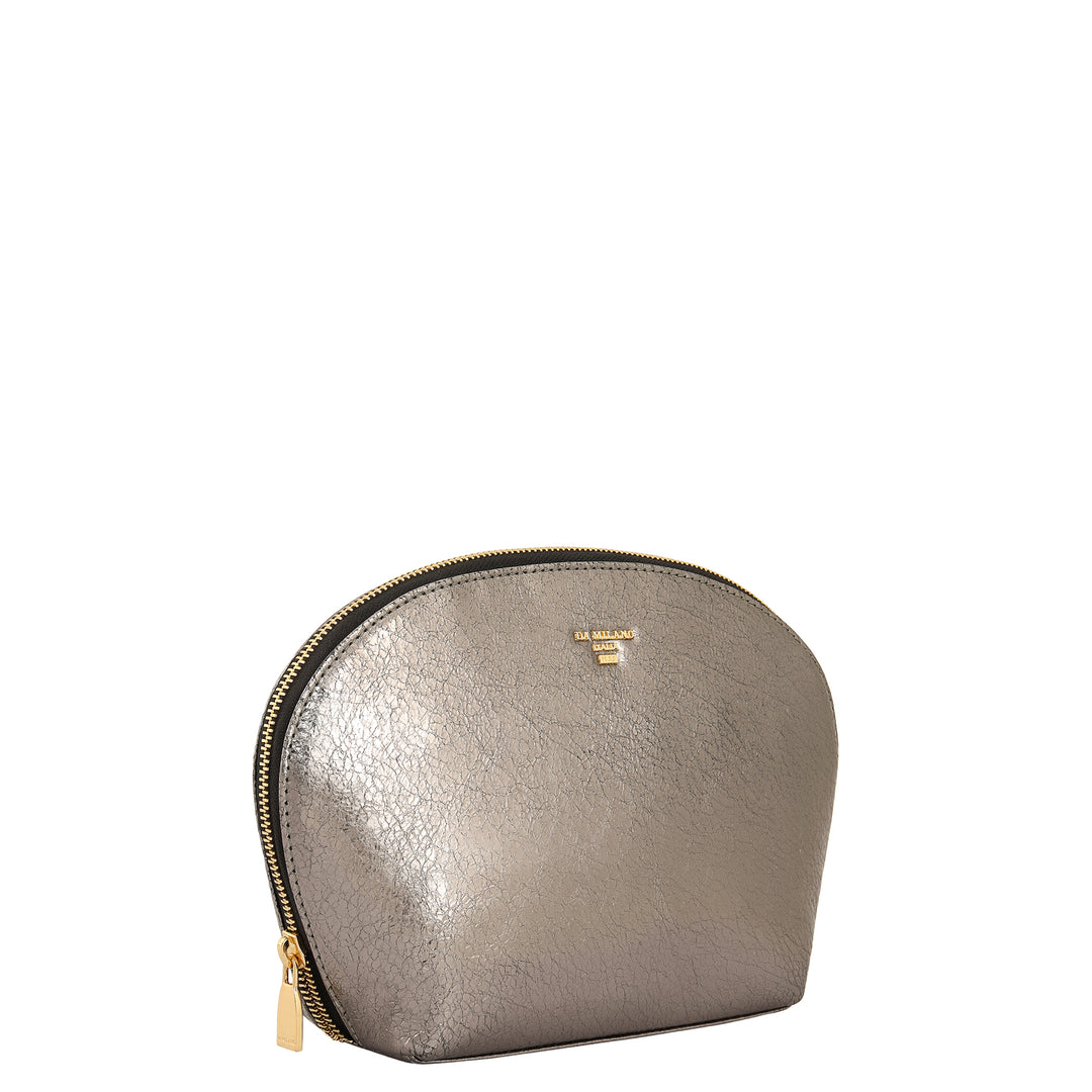 Metallic  Leather Vanity Pouch - Grey