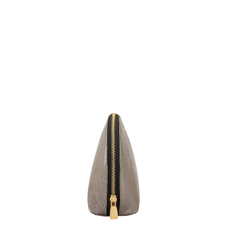 Metallic  Leather Vanity Pouch - Grey