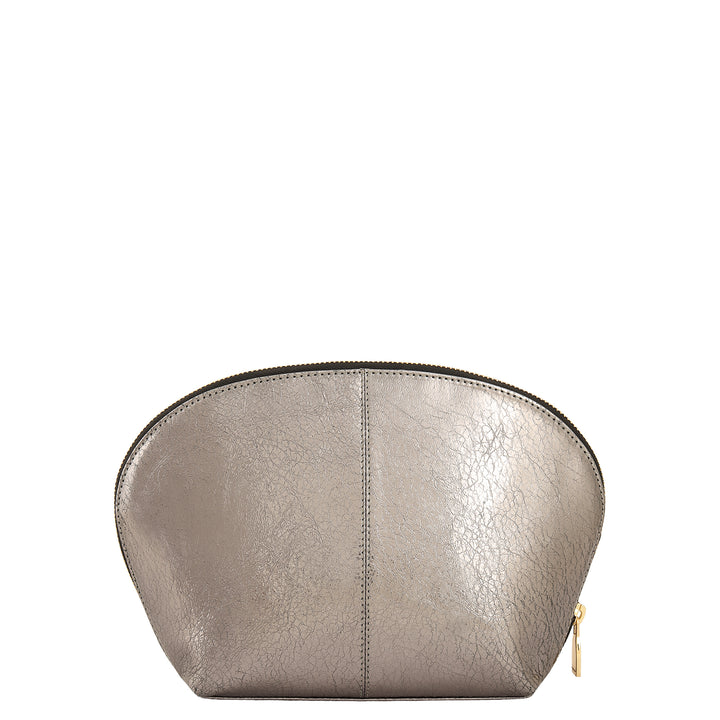 Metallic  Leather Vanity Pouch - Grey