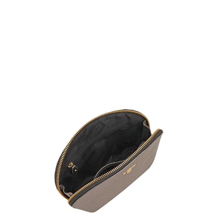 Metallic  Leather Vanity Pouch - Grey