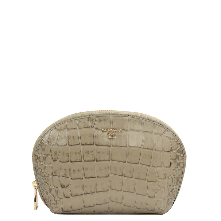 Croco Leather Vanity Pouch - Stone Grey