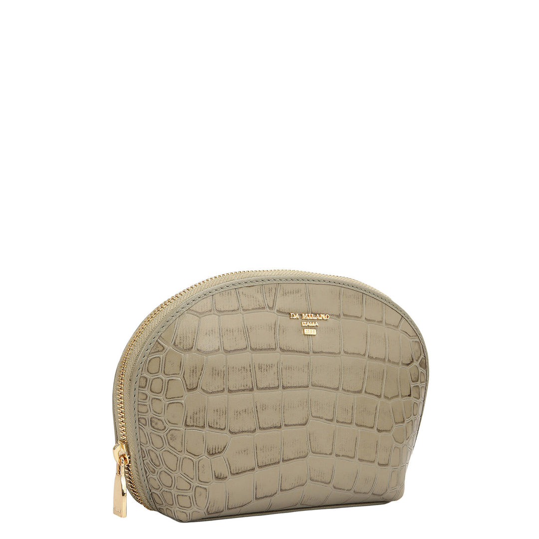 Croco Leather Vanity Pouch - Stone Grey