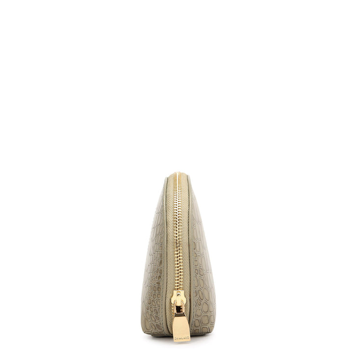 Croco Leather Vanity Pouch - Stone Grey