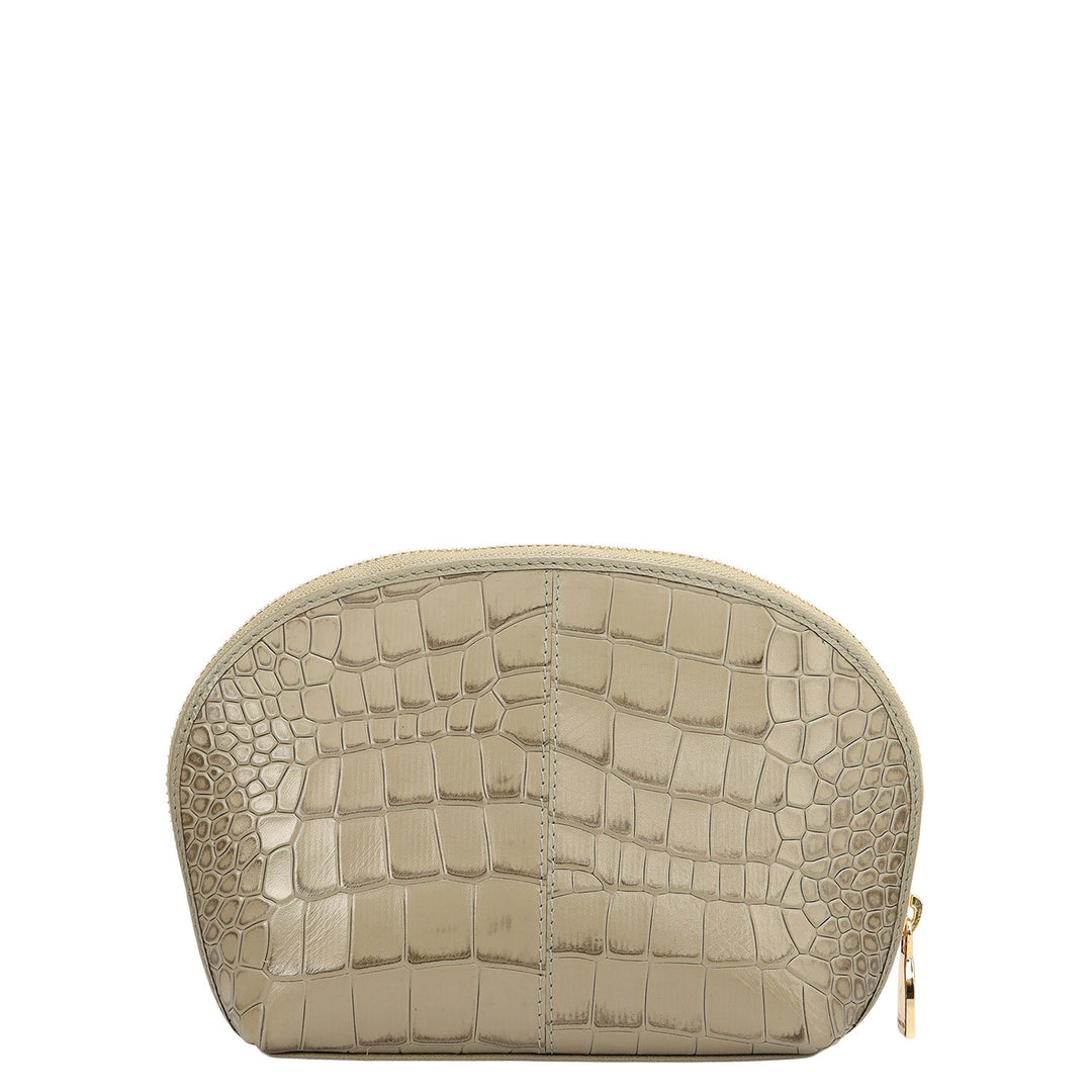 Croco Leather Vanity Pouch - Stone Grey