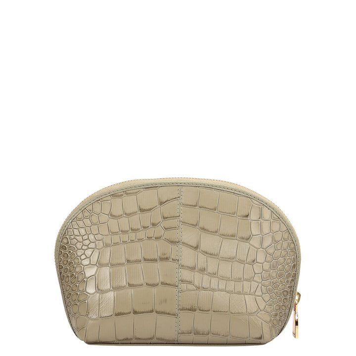 Croco Leather Vanity Pouch - Stone Grey