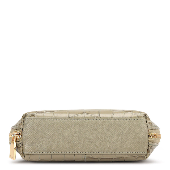 Croco Leather Vanity Pouch - Stone Grey