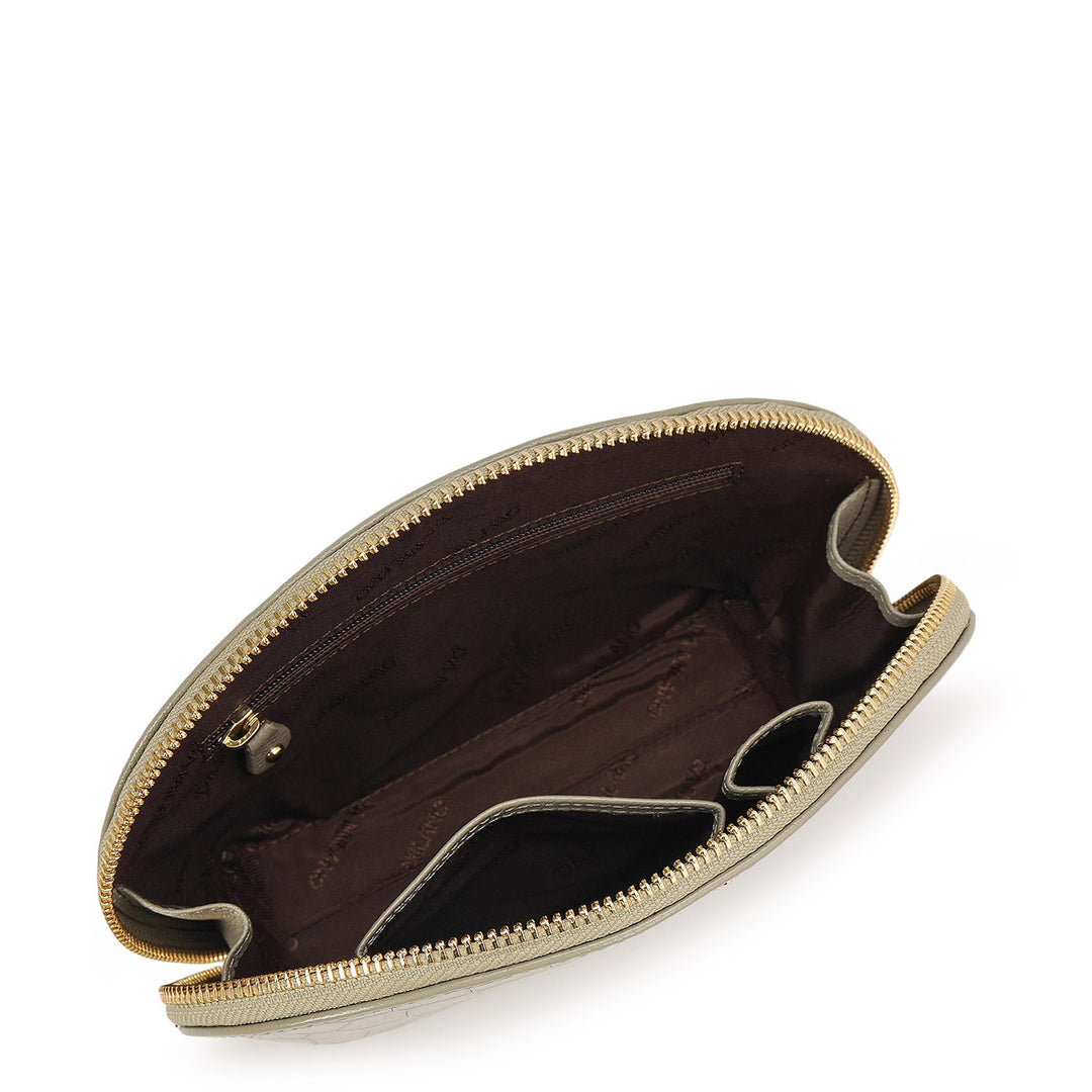 Croco Leather Vanity Pouch - Stone Grey