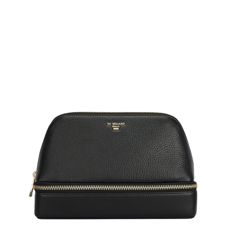 Wax Leather Vanity Case - Black