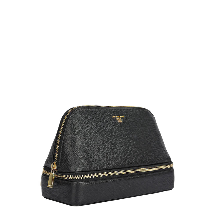Wax Leather Vanity Case - Black