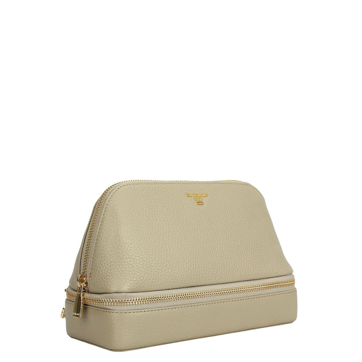 Wax Leather Vanity Case - Khaki