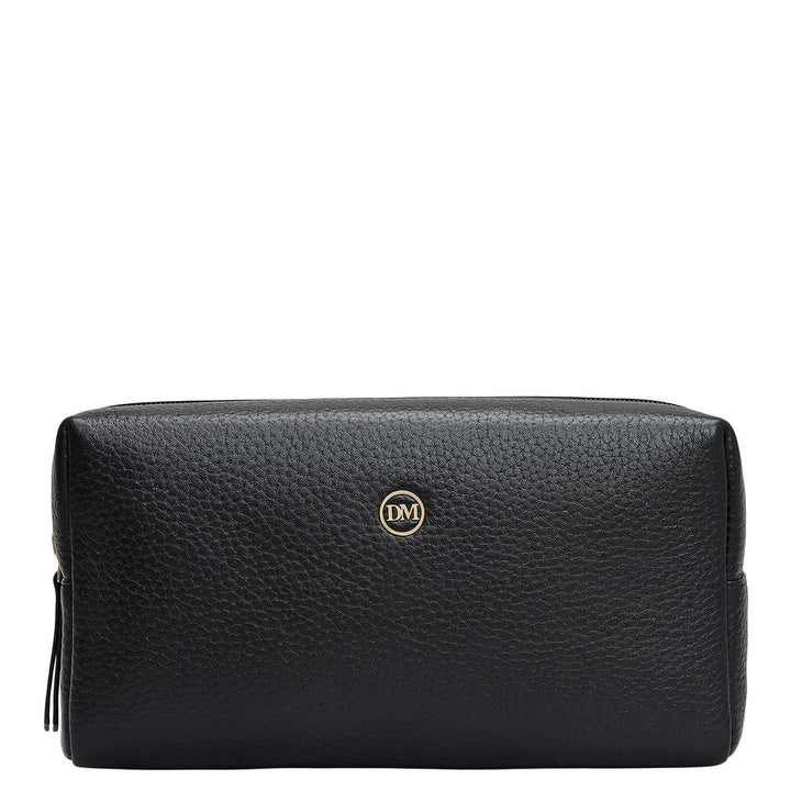 Wax Leather Vanity Pouch - Black