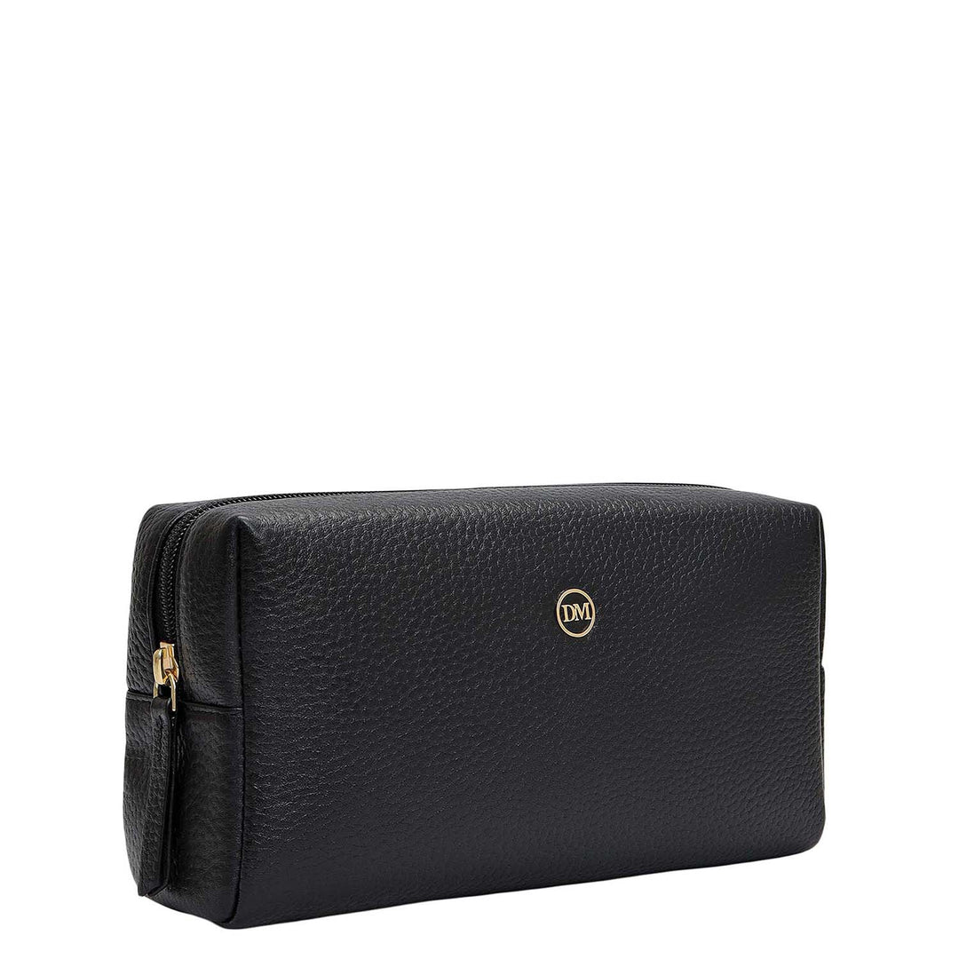 Wax Leather Vanity Pouch - Black