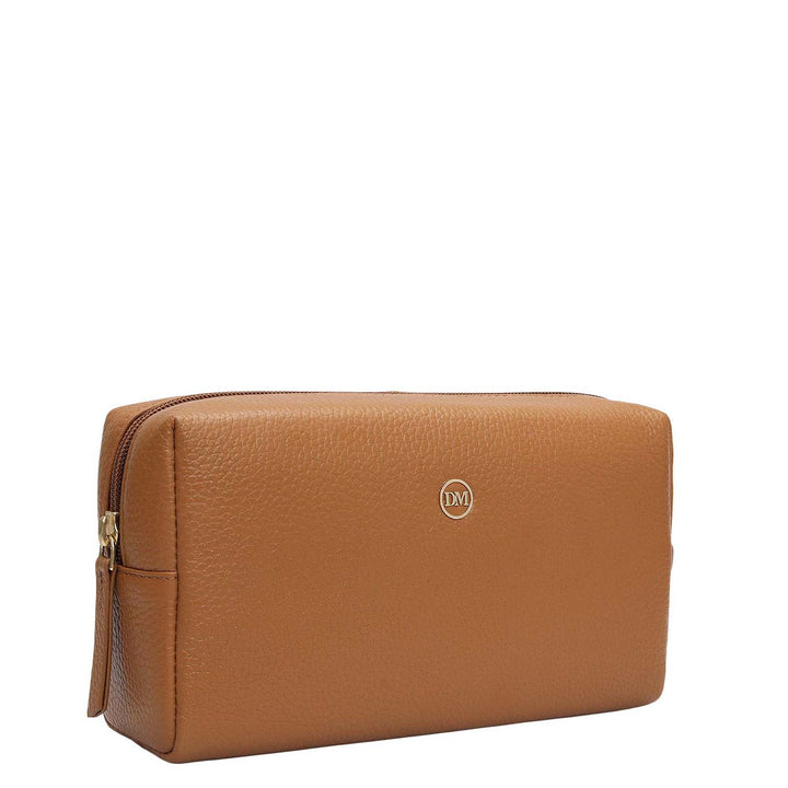 Wax Leather Vanity Pouch - Caramel