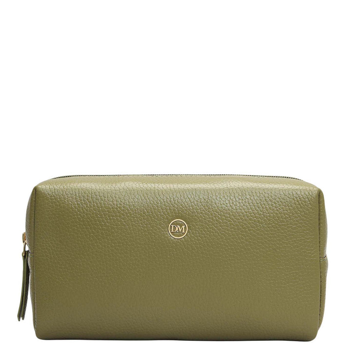 Wax Leather Vanity Pouch - Fern