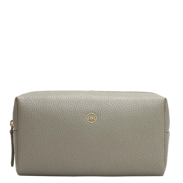 Wax Leather Vanity Pouch - Grey
