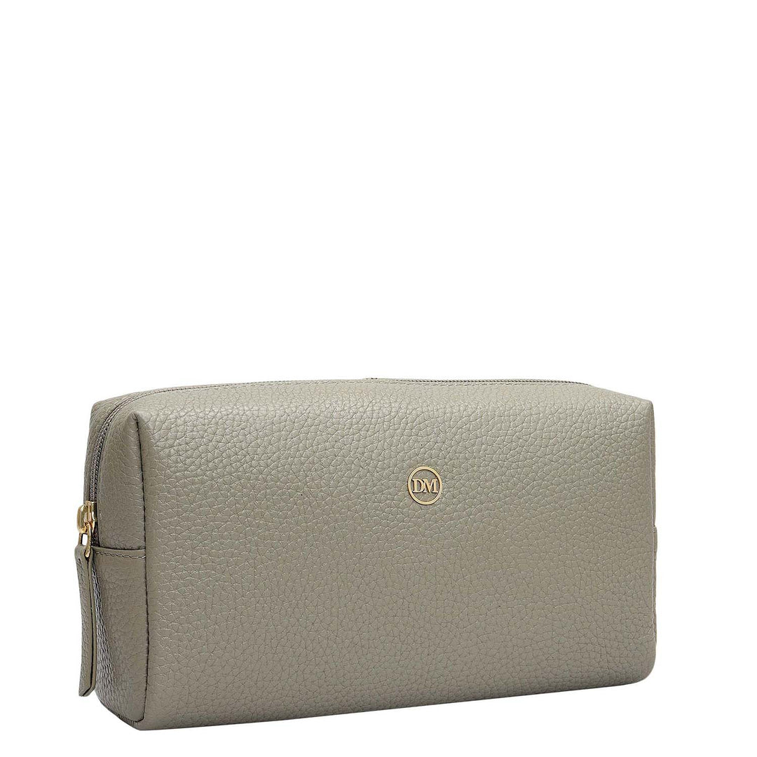Wax Leather Vanity Pouch - Grey