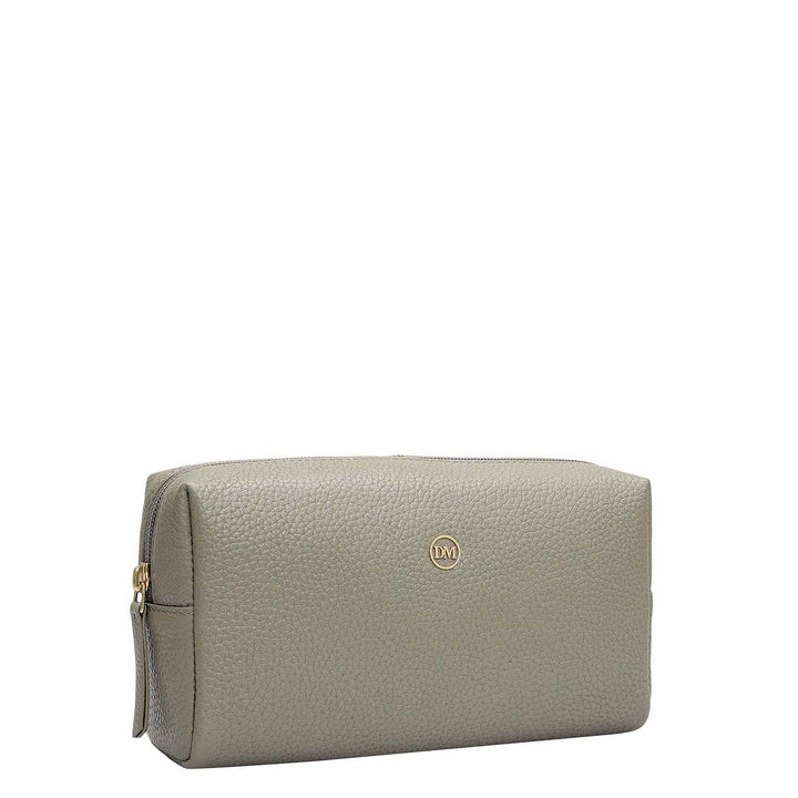 Wax Leather Vanity Pouch - Grey