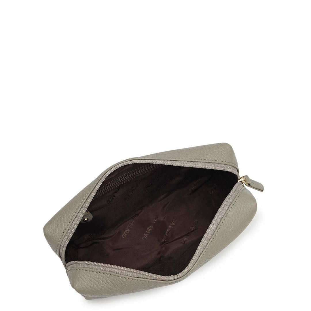 Wax Leather Vanity Pouch - Grey