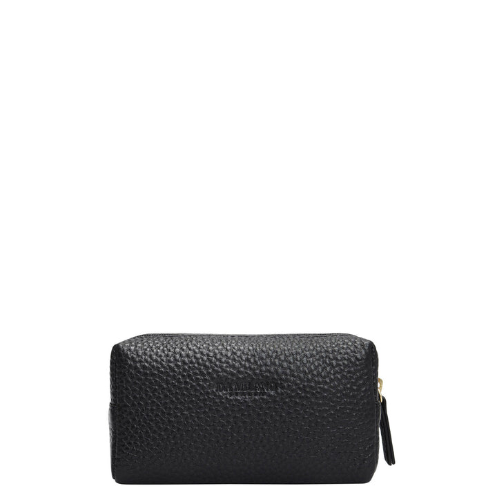 Wax Leather Vanity Pouch - Black