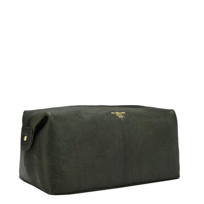 Elephant Pattern Leather Vanity Pouch - Green