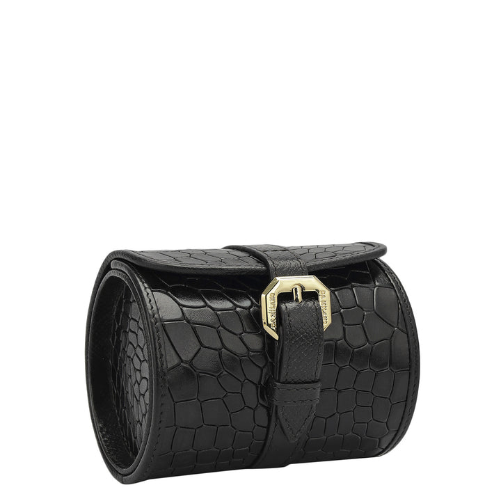 Croco Leather Watch Box - Black