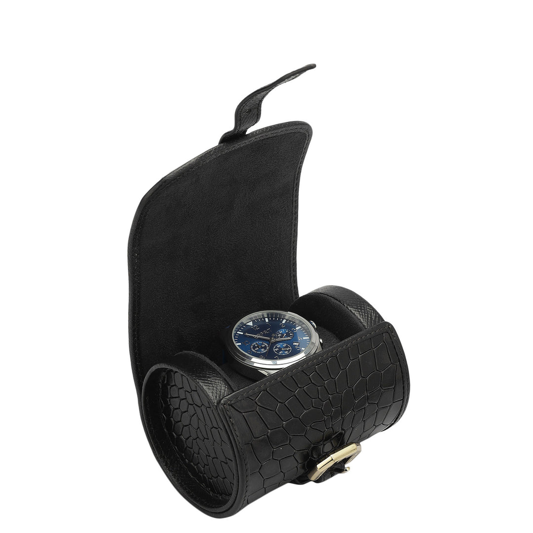 Croco Leather Watch Box - Black