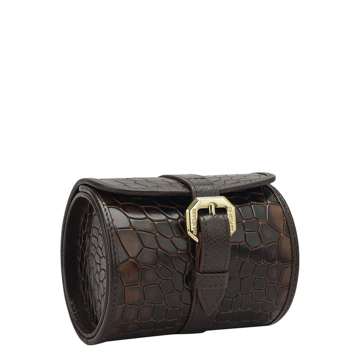 Croco Leather Watch Box - Brown