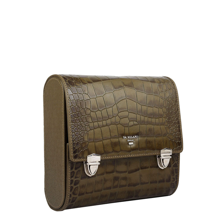Croco Leather Watch Box - Military Green
