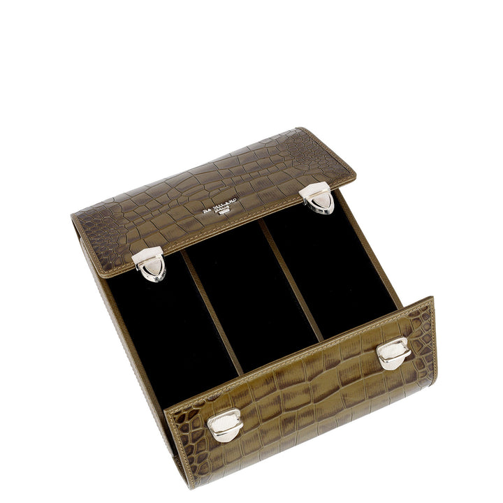 Croco Leather Watch Box - Military Green