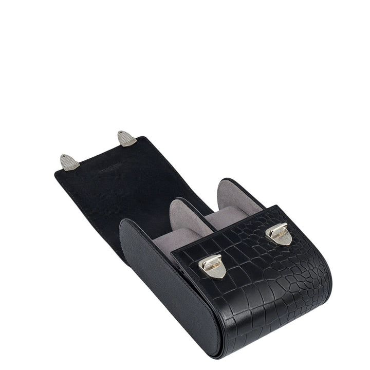 Croco Leather Watch Box - Black