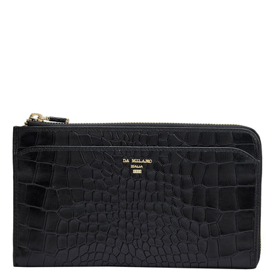 Croco Leather Multi Pouch - Black