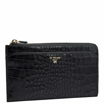 Croco Leather Multi Pouch - Black