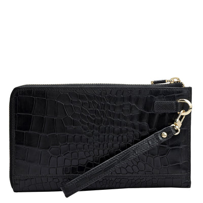 Croco Leather Multi Pouch - Black
