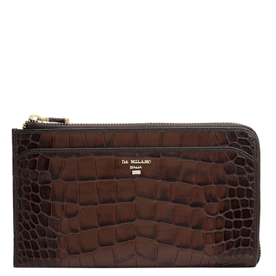 Croco Leather Multi Pouch - Brown