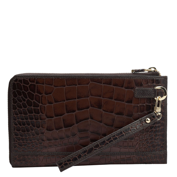 Croco Leather Multi Pouch - Brown